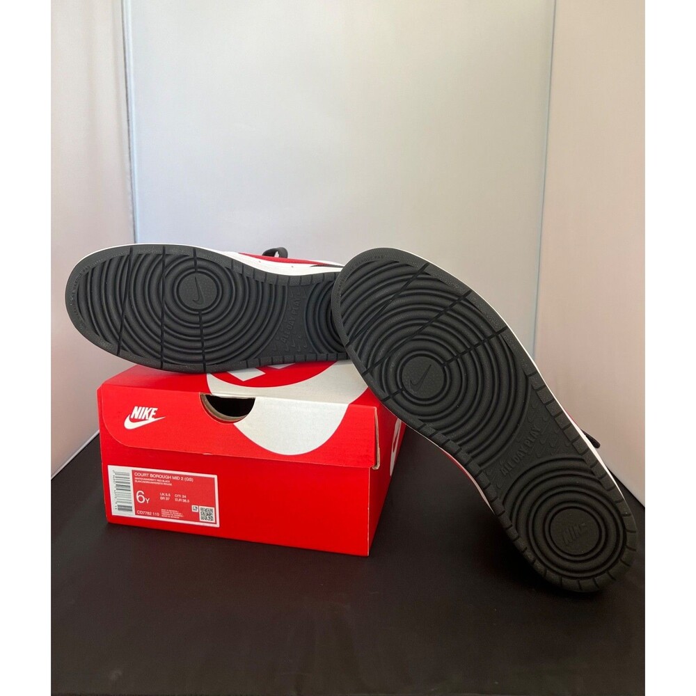 Nike Court Borough Mid 2 Big Kids White Black & Red Sneakers Size 6Y CD7782-110 - Picture 3 of 6